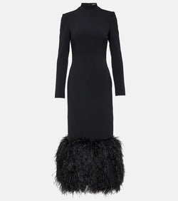 David Koma Feather-trimmed cady midi dress