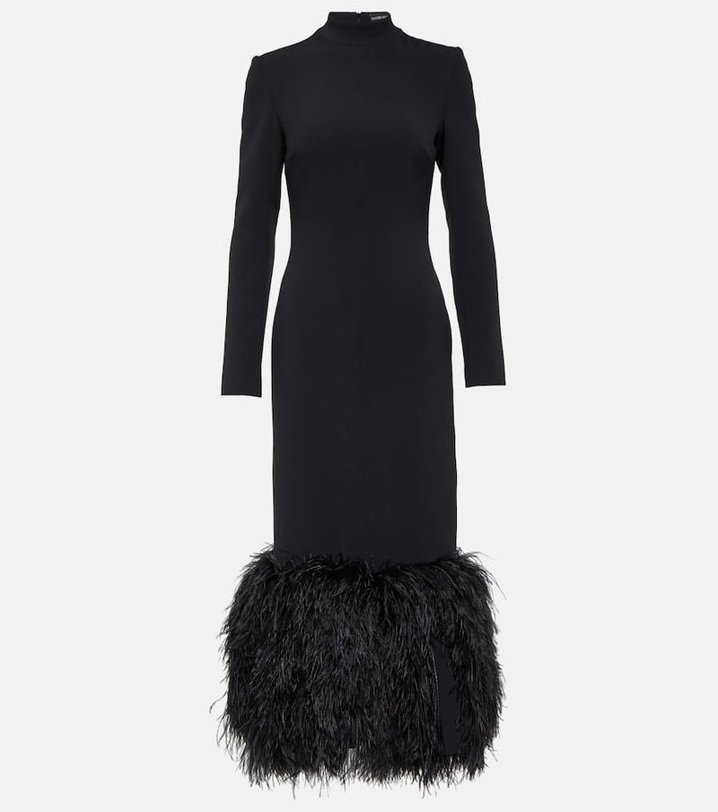 David Koma Feather-trimmed cady midi dress