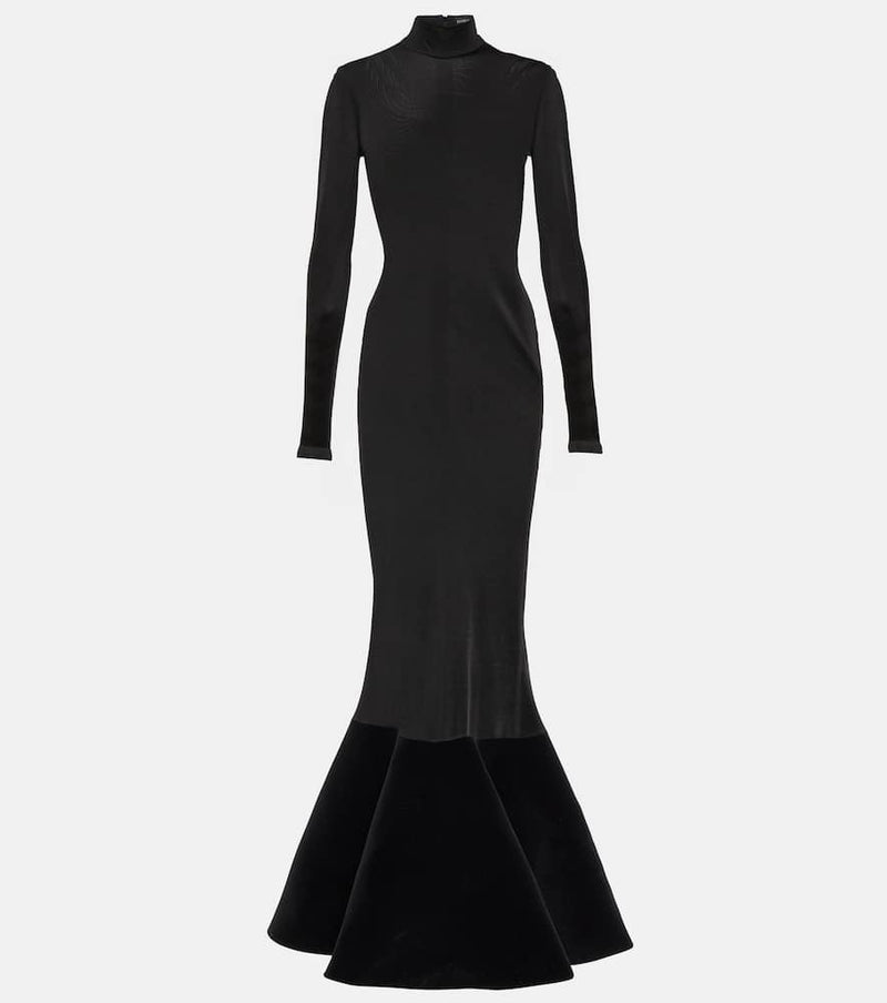 David Koma Flounced velvet and jersey gown