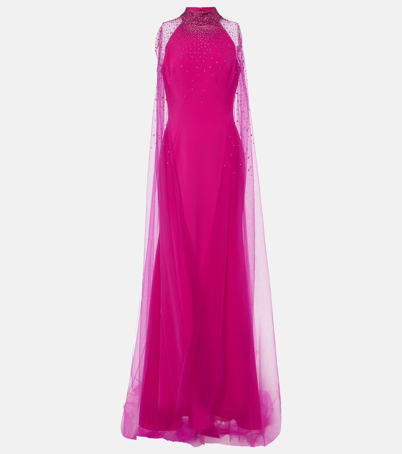 Jenny Packham Limelight crystal-embellished caped gown