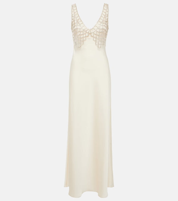 Self-Portrait Diamanté-embellished satin maxi dress