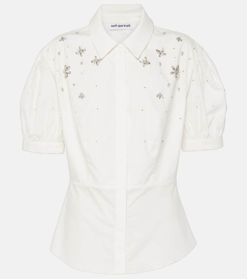 Self-Portrait Embellished cotton shirt