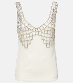 Self-Portrait Crystal-embellished satin tank top