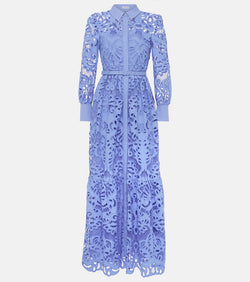 Self-Portrait Belted cotton lace maxi dress