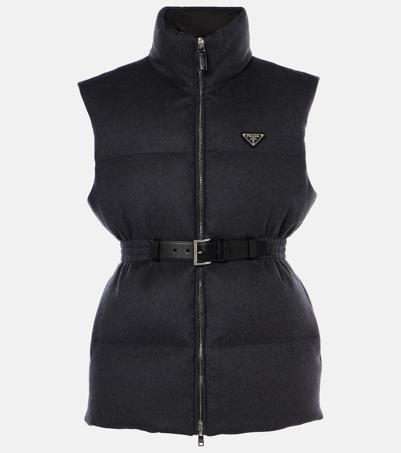 Prada Leather-trimmed wool down vest