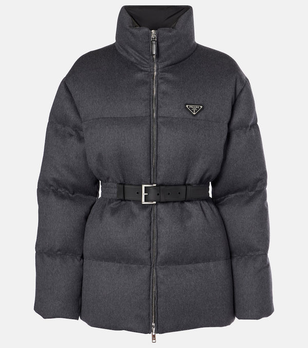 Prada Leather-trimmed wool puffer jacket