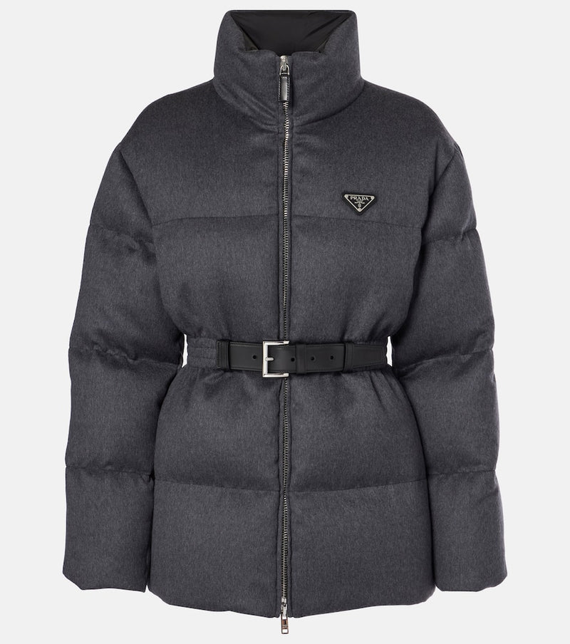 Prada Leather-trimmed wool puffer jacket