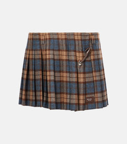 Prada Pleated plaid wool miniskirt