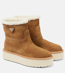 Prada Shearling-lined suede ankle boots