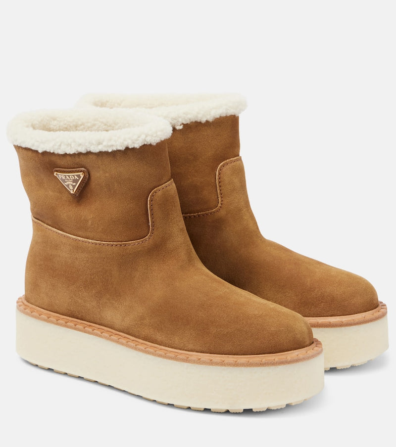 Prada Shearling-lined suede ankle boots