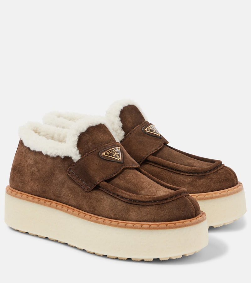 Prada Shearling-lined suede platform loafers