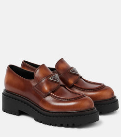 Prada Logo leather platform loafers