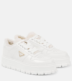 Prada Shearling-lined platform leather sneakers