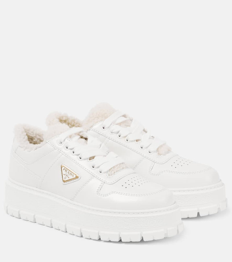 Prada Shearling-lined platform leather sneakers