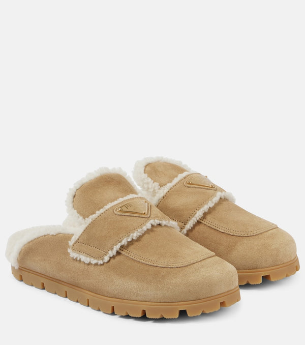 Prada Shearling-lined suede mules