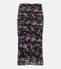 Ganni Floral ruched mesh midi skirt