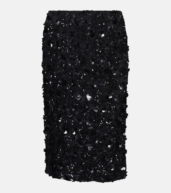 Dolce & Gabbana Floral-appliqué sequined pencil skirt