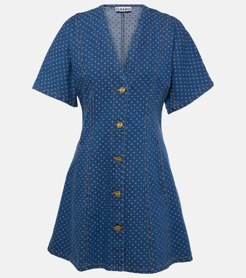 Ganni Polka-dot denim minidress