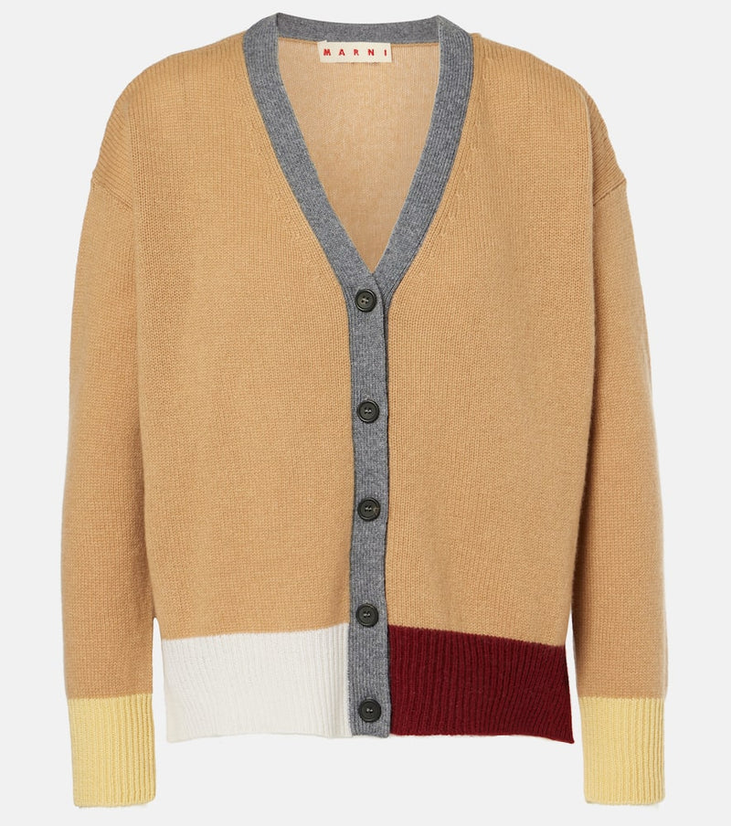 Marni Colorblocked asymmetric cashmere cardigan