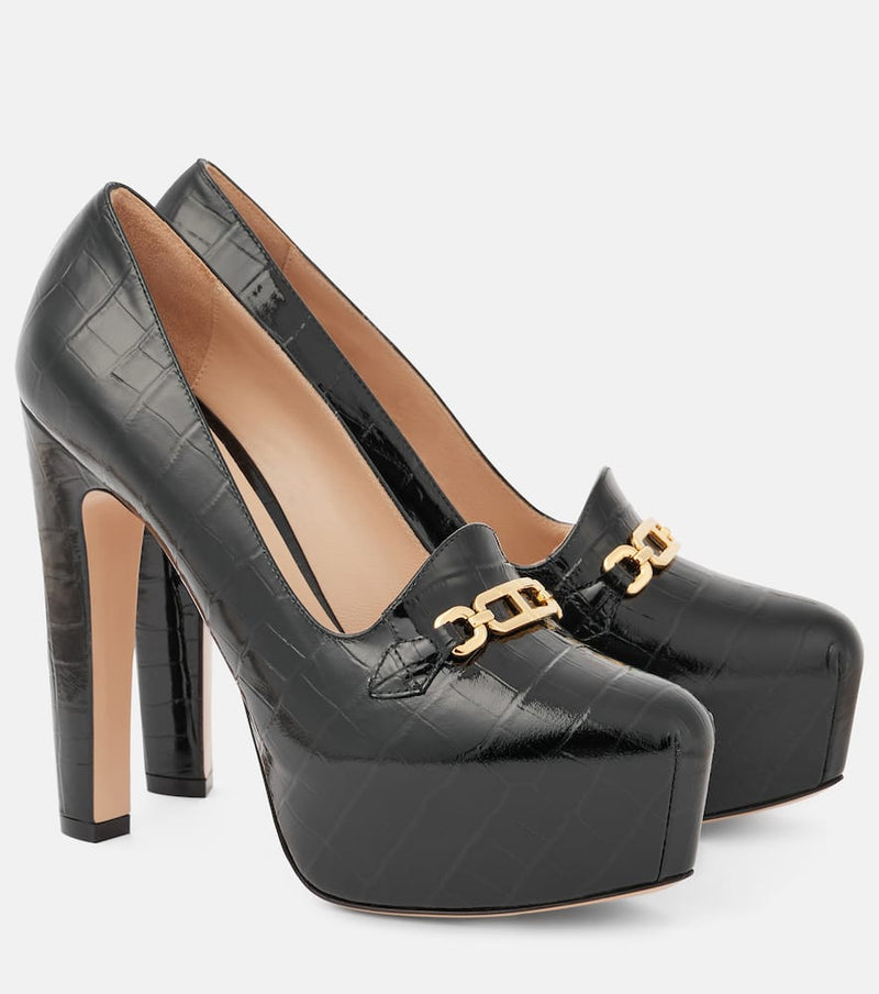 Tom Ford Croc-effect patent leather platform pumps