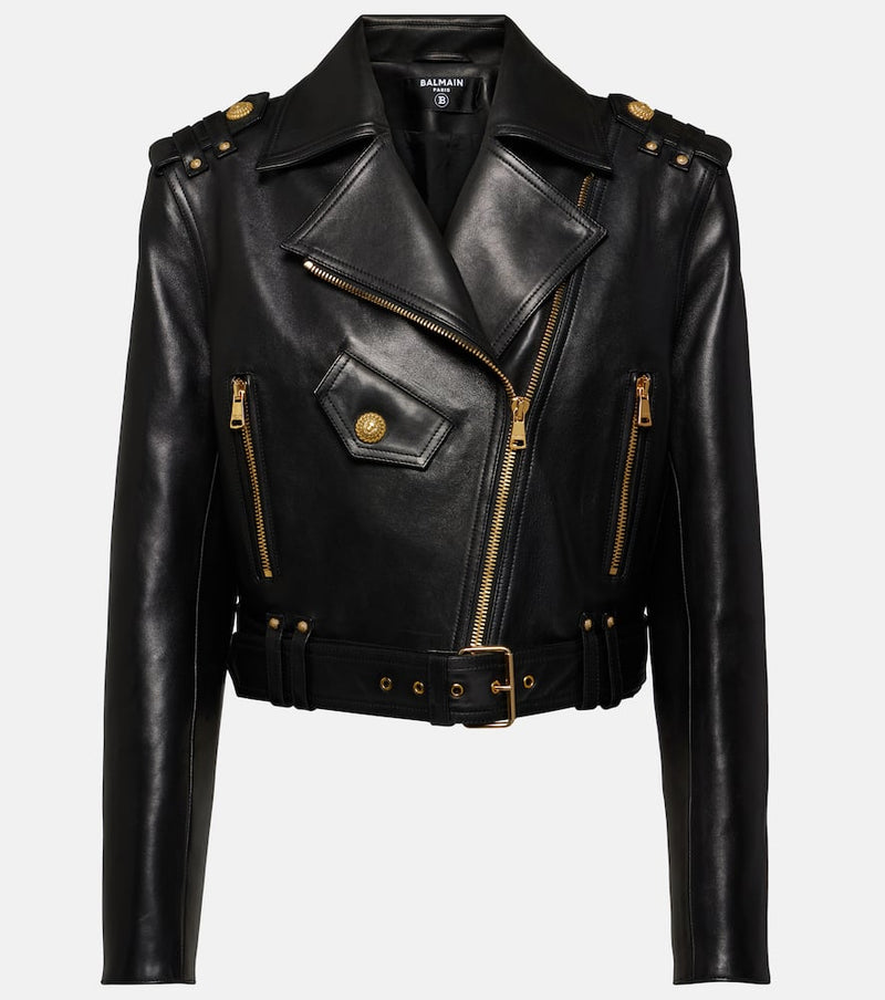 Balmain Cropped leather biker jacket