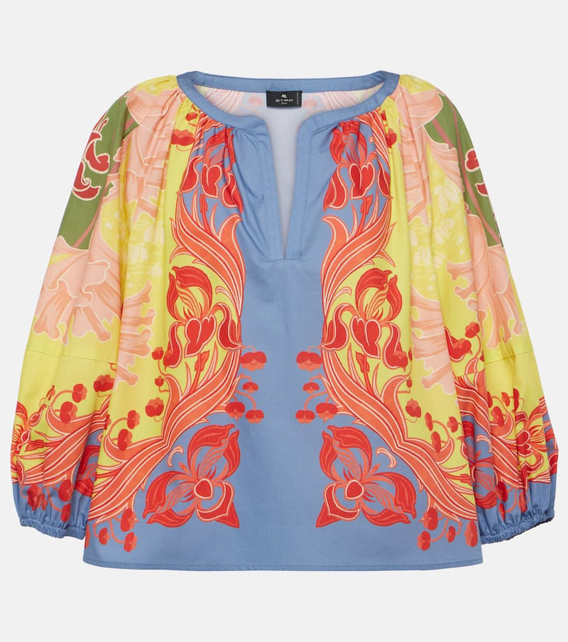 Etro Printed balloon-sleeve cotton blouse