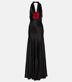 Rodarte Floral-appliqué silk satin maxi dress