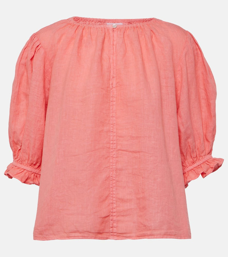 Velvet Puff-sleeve linen top