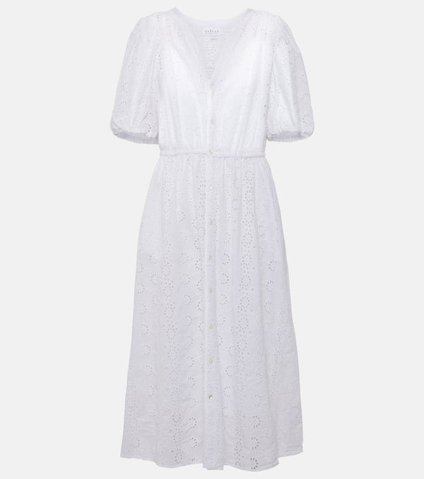 Velvet Broderie anglaise cotton midi dress