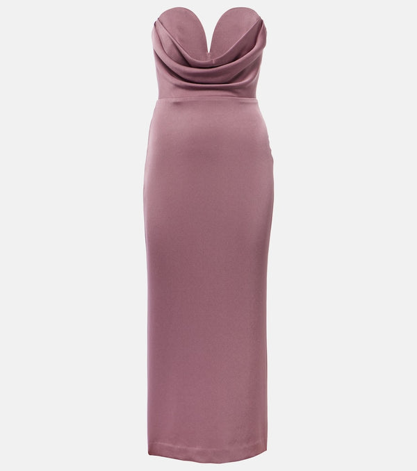 Alex Perry Gathered strapless satin midi dress