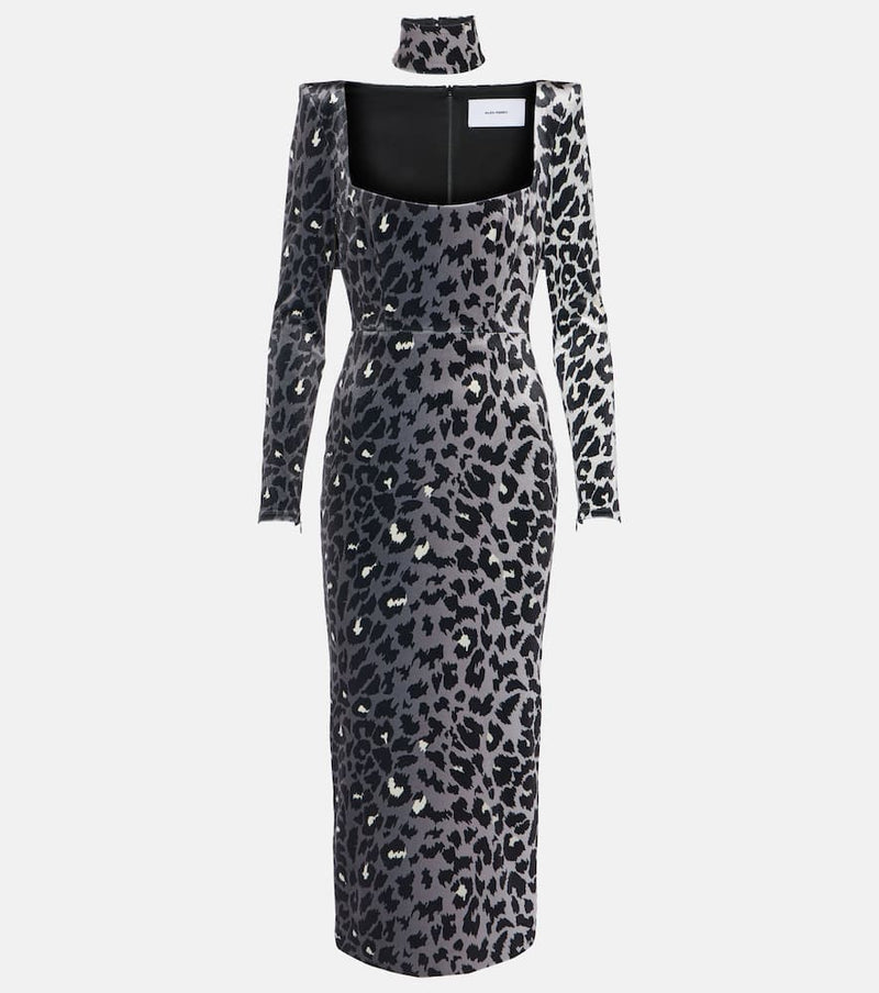 Alex Perry Leopard-print velvet midi dress