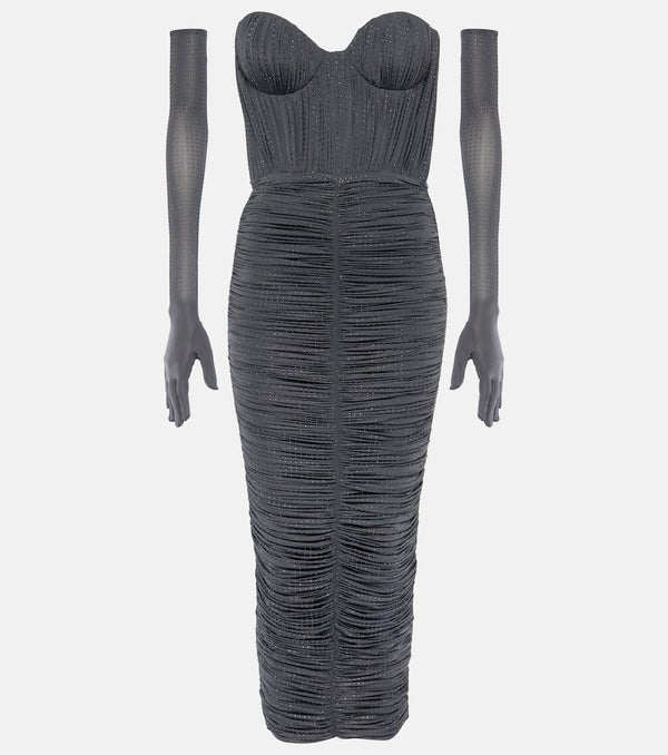 Alex Perry Crystal-embellished ruched jersey midi dress