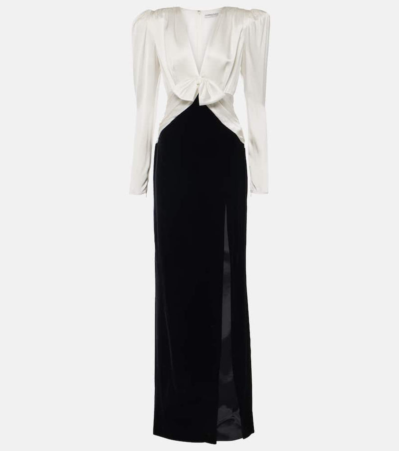 Alessandra Rich Bow-detail satin and velvet maxi dress