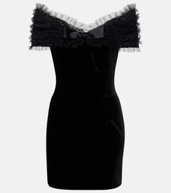 Alessandra Rich Off-shoulder velvet and tulle minidress