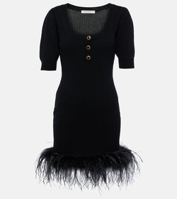 Alessandra Rich Feather-trimmed wool minidress