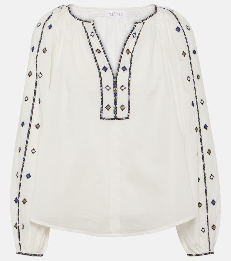 Velvet Tina embroidered cotton top