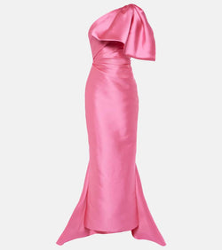 Solace London Priya bow-detail draped satin gown