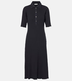 Vince Ribbed-knit cotton-blend polo dress