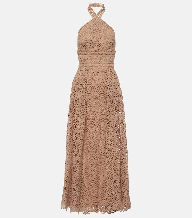 Elie Saab Macramé halterneck cotton-blend midi dress