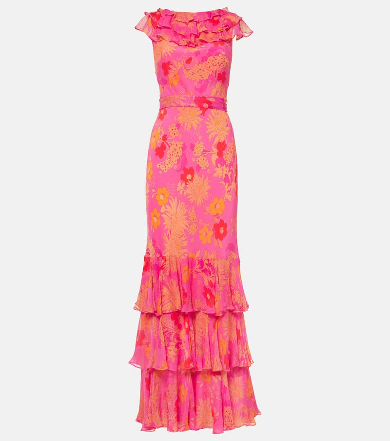 Rixo Rio floral ruffled silk maxi dress