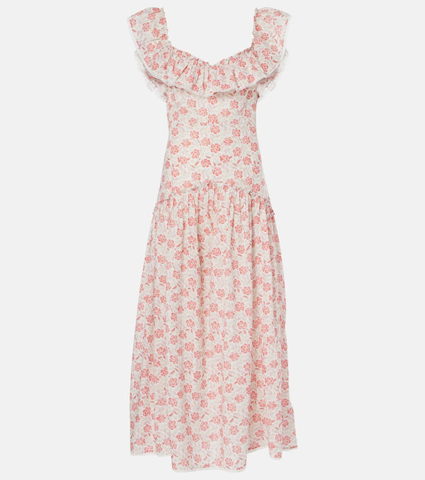 Rixo Eugene floral ruffled cotton midi dress