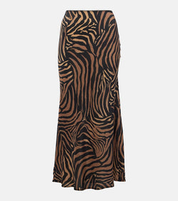 Rixo Ardith printed silk midi skirt