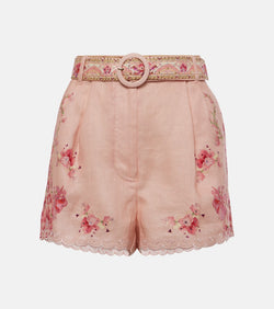 Camilla Embellished floral linen shorts