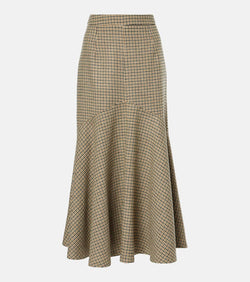 Patou Houndstooth wool-blend flannel midi skirt