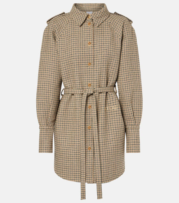 Patou Houndstooth flannel shirt dress