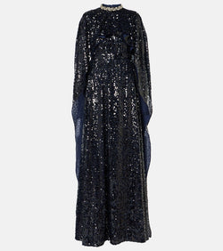 Erdem Sequined caped gown