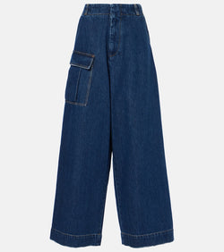 Plan C Mid-rise denim wide-leg pants