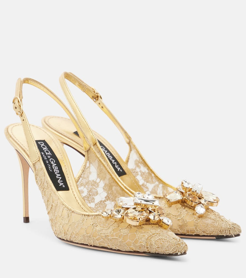 Dolce & Gabbana Embellished lace slingback pumps