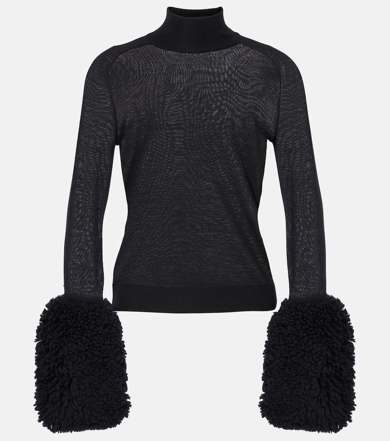 Alaïa Faux fur-trimmed wool turtleneck top