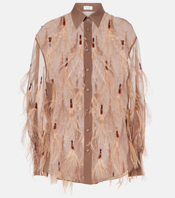 Brunello Cucinelli Feather-trimmed silk organza shirt